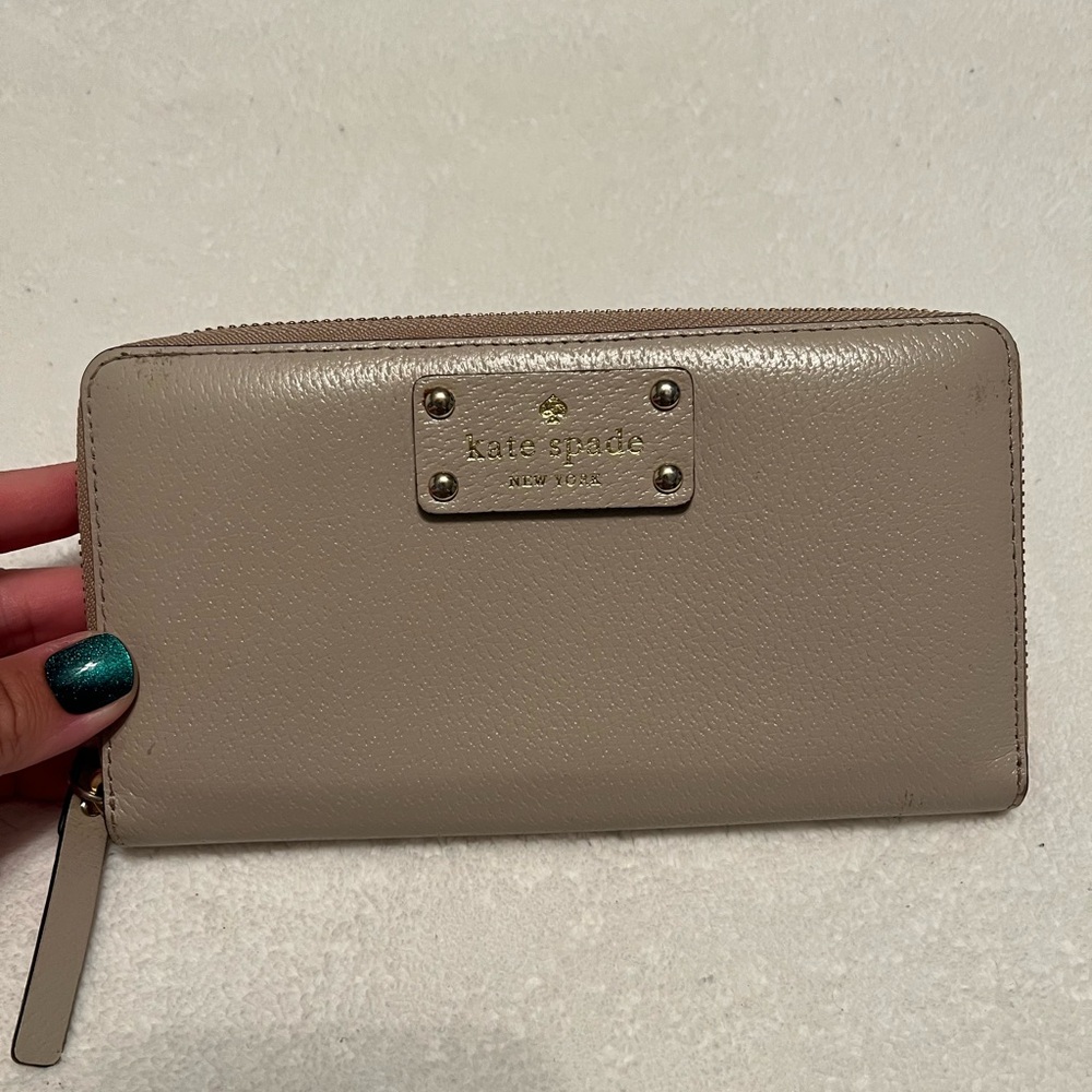 Kate Spade Taupe Leather Zip Wallet